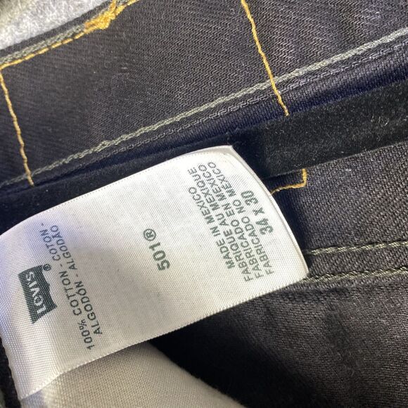 Levis 501 Jeans 34x30 Black Straight Leg Button Fly American Denim Grunge Dark - Picture 3 of 12
